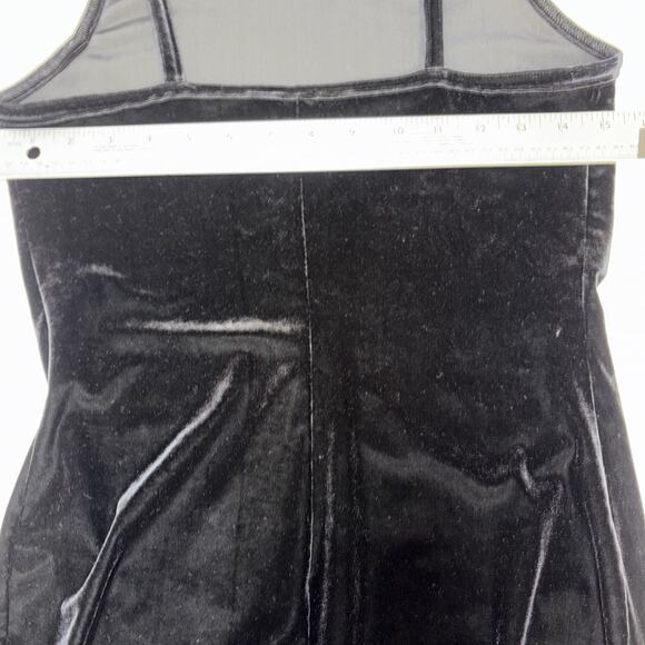 Vintage 90s Jump Black Stretch Velvet Spaghetti Strap Column Gown Back Vent 5/6 - Picture 9 of 13
